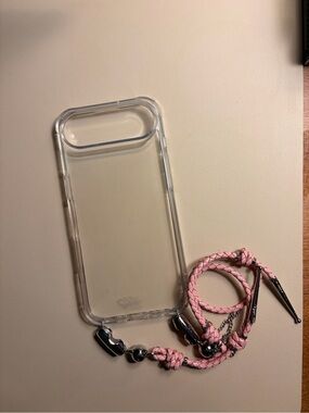 OSSA Clear iPhone AIR Phone Case with Pink Leather Braided Wrist Strap